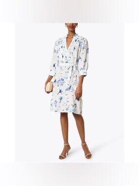 120% Lino Floral Linen Dress White